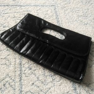 Cute Quilted Black Snap Clutch Faux Patent Leather